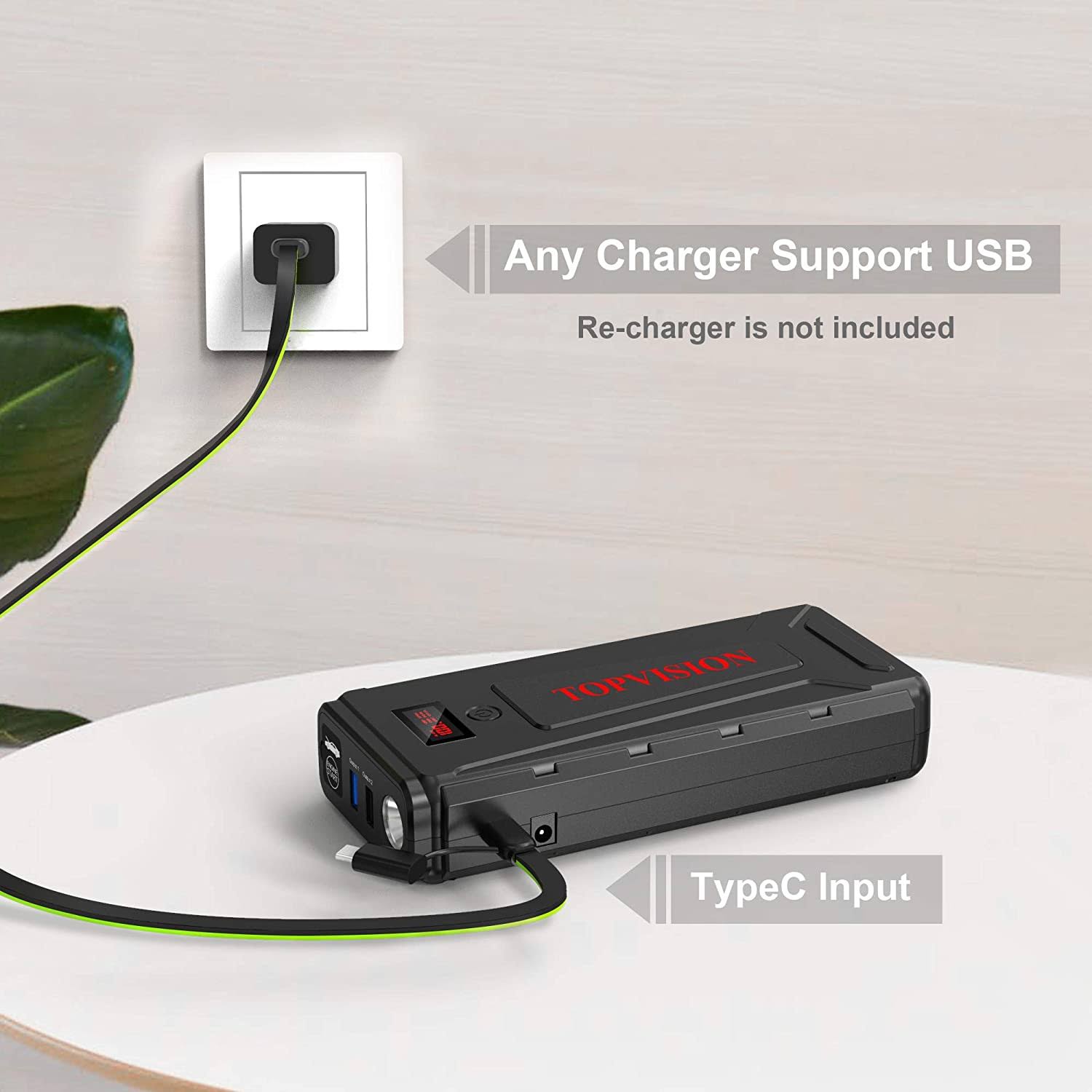 Battery Starter for Car Topvision 2200A Peak 20800mAh Portable Car Power Pack with USB Quick Charge 3.0 (Up to 7.0L GAS or 6.5L