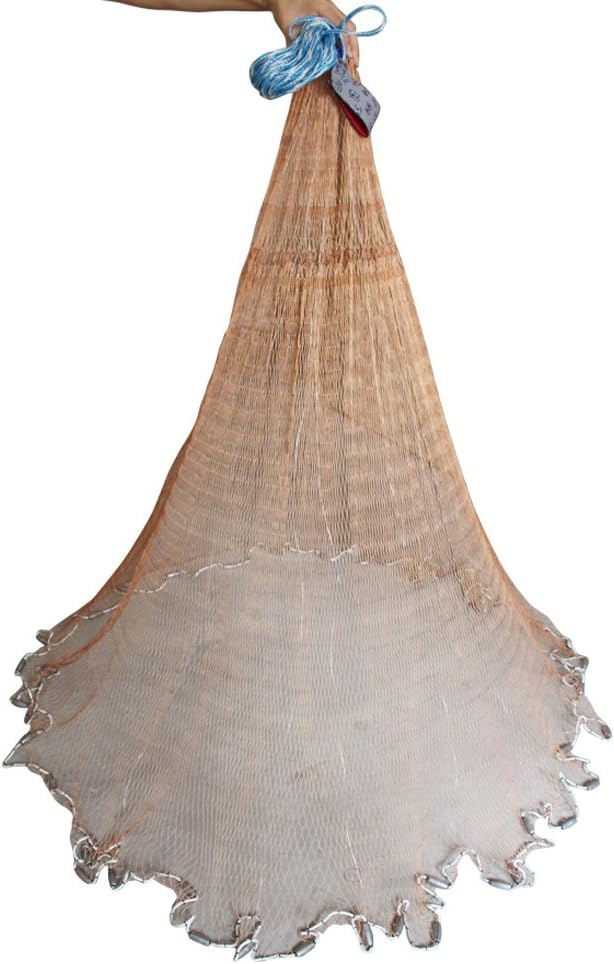 ICE SEA Handmade American Bait Cast Net with Real Lead Sinker Weights for Bait Trap Fish Radius 4ft/5ft/6ft/7ft/8ft/9ft/10ft/11ft/12ft Mesh Size 1/2inch 49 Feet Braided Hand line