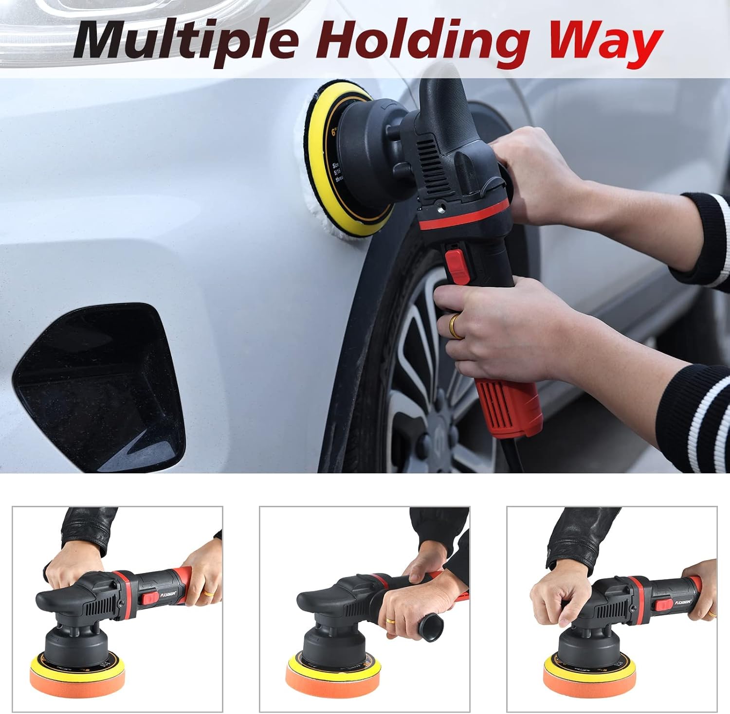 AOBEN Car Buffer Polisher,6 inch Dual Action Polisher,Random Orbit Buffer Polisher kit with 6 Variable Speed 0-4500rpm,Detachable Handle,4 Buffing Pads for Car detailing Polishing and Waxing