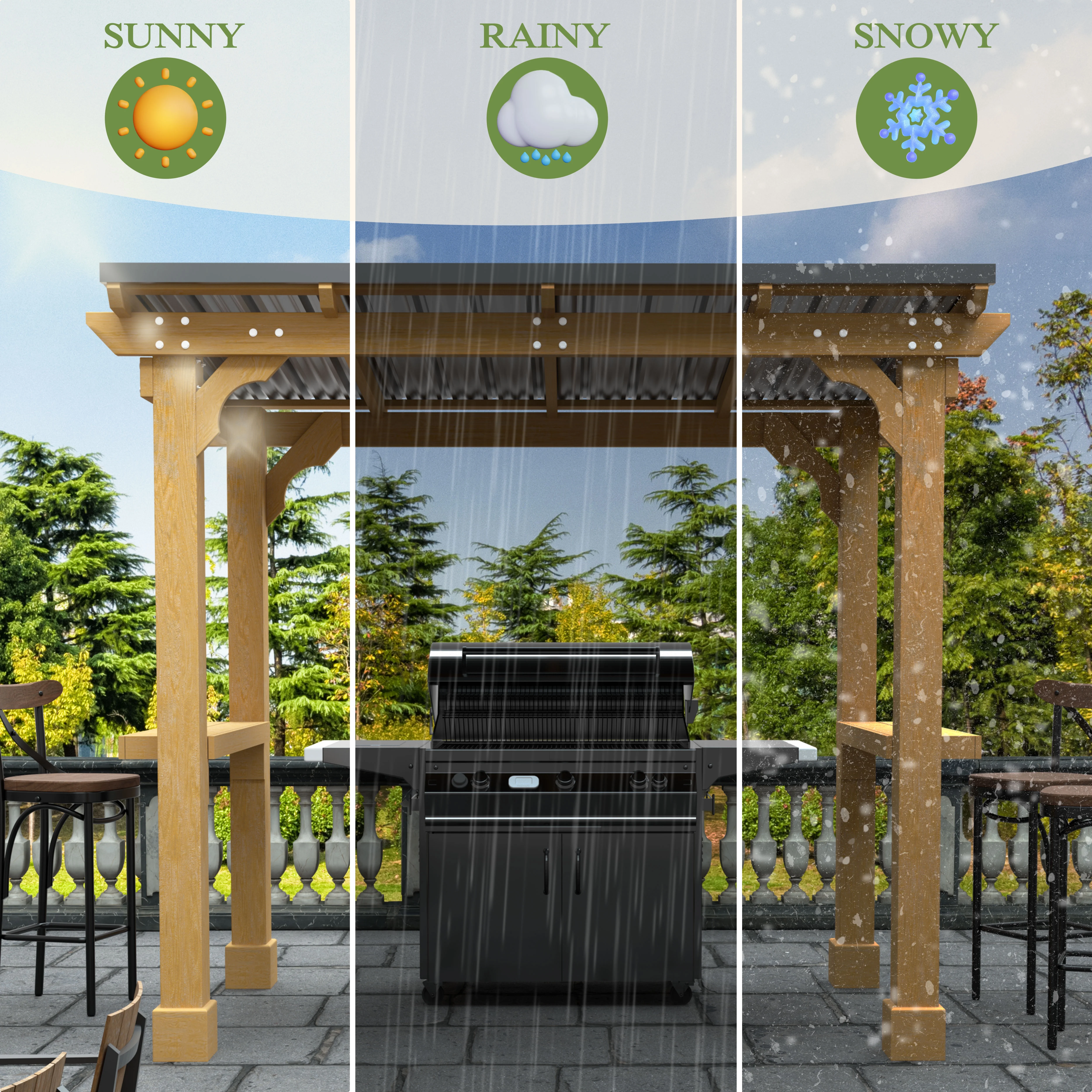 VEIKOUS 8' x 5' Outdoor Grill Gazebo, w/Workstation Shelves, Multi-Use Gazebo for Lawn, Garden