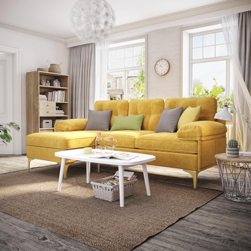 82.7" L Shaped Couch, Small Sectional Sofa Couch for Living Room with Reversible Chaise, 3-Seat Modern Couch with Removable Cushion for Small Spaces (Blue)