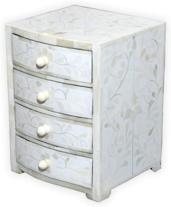 Chest of 4 Drawers Desk, Small White Floral Dresser, Floral Bone Inlay Dresser, Organization Dresser Organizer, 9" W x 11" H x 7" D, Dresser for Livingroom Bedroom Homeoffice