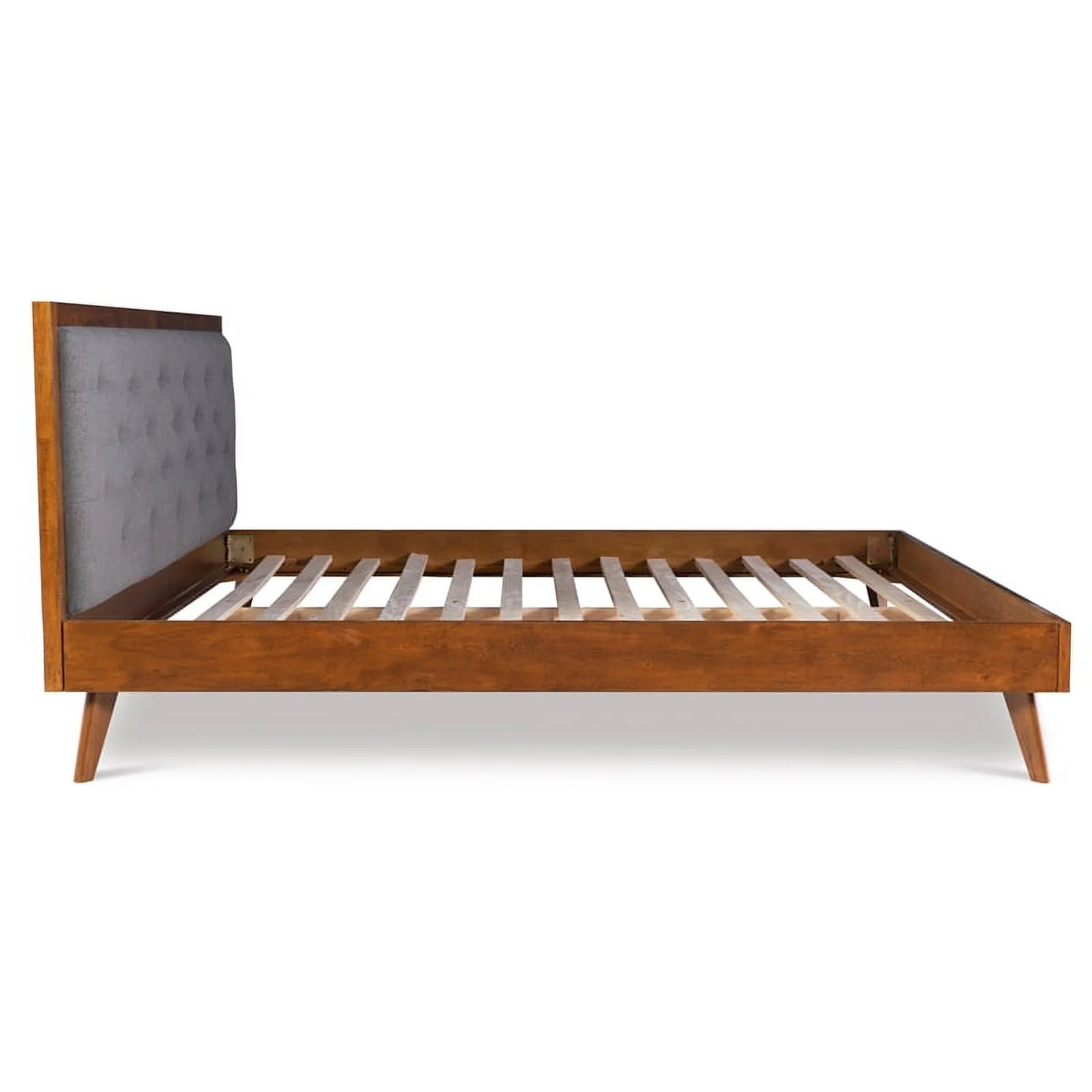 Allora Mid-Century Wood/Polyester King Platform Bed in Medium Brown