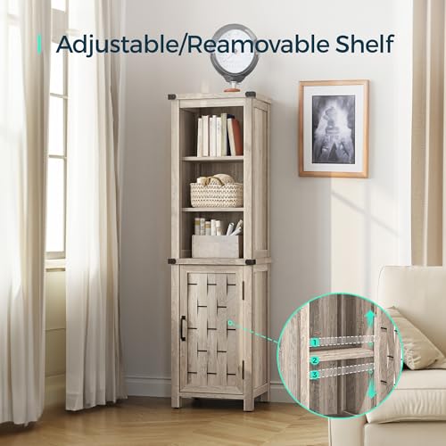 LINSY HOME Bathroom Storage Cabinet, Farmhouse Narrow Storage Cabinet with Door & Adjustable Shelves, Tall Linen Tower for Bathroom, Living Room, Light Brown