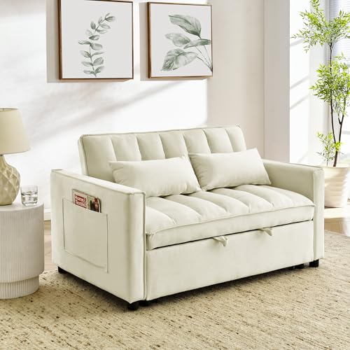 Convertible Sleeper Sofa Bed,3-in-1 Foldable Sofa Bed,Modern Velvet Futon Sofa Bed with Adjustable Back,Storage Bag & Pillow,Convertible Daybed,Couch Bed,Easy Assembly (Black White)
