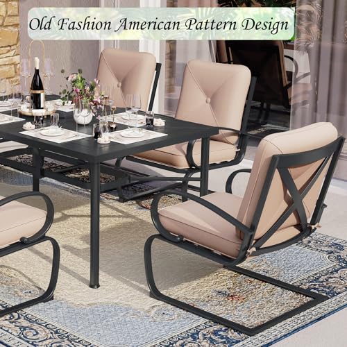 MFSTUDIO 2PCS Patio Bistro Dining Spring Motion Chairs Outdoor Furniture for Backyard, Garden with Removable Cushion Seat, Metal Frame, Red