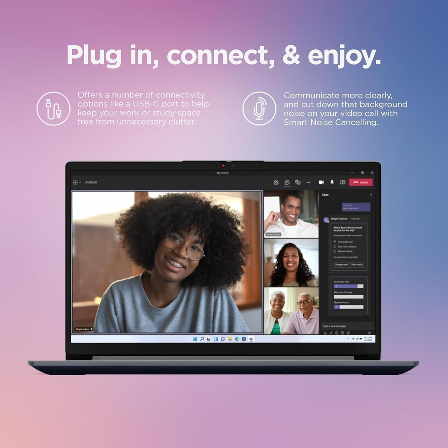Lenovo Everyday Ideapad with Microsoft Office Lifetime License, 16GB Memory, 1TB SSD Storage, Intel Dual Core Processor, 15.6" Anti-Glare HD Display, SD Card Reader, HDMI, Webcam, Windows 11 Home