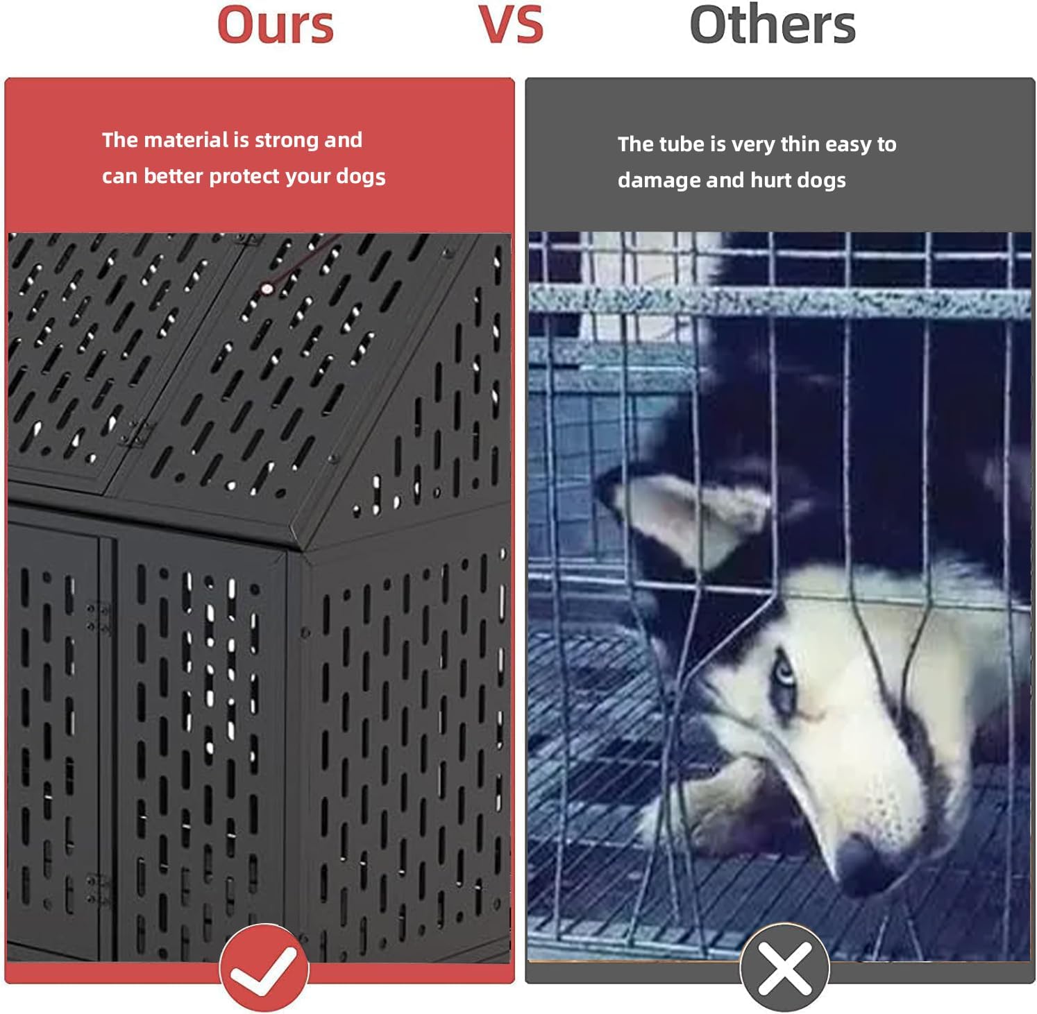 45 inch Heavy Duty Dog Crate with Locking Latch, Large Kennel with Pointed Roof, Indestructible and Escape-Proof Pet Cage for High Anxiety Dogs, XL Dog Crate