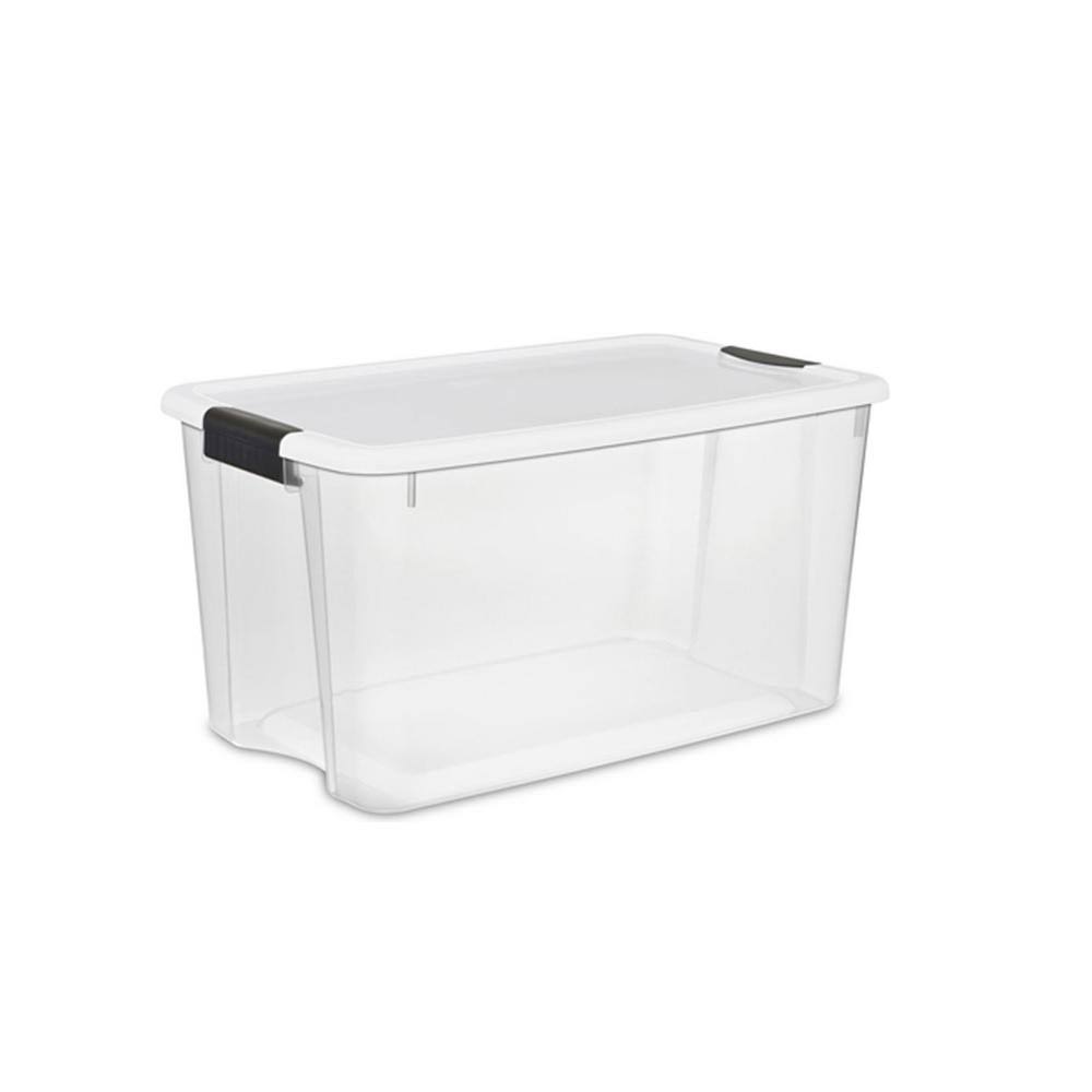 Sterilite 70 Quart Ultra Latch Storage Box with Lid u0026 See-Through Base (20 Pack)