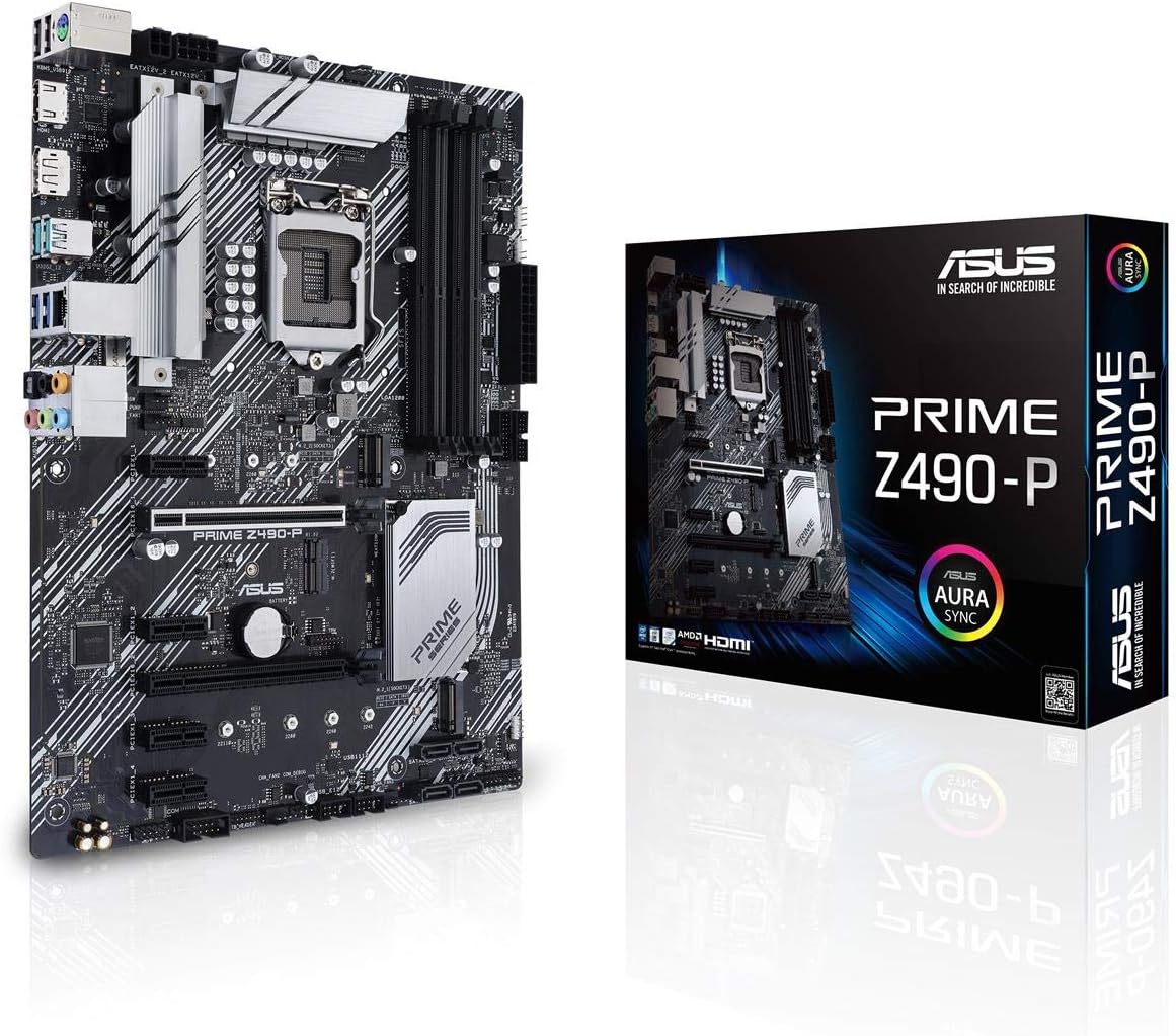 ASUS Prime Z490-P LGA 1200 (Intel® 10th Gen) ATX Motherboard (Dual M.2, DDR4 4600, 1 Gb Ethernet, USB 3.2 Gen 2 USB Type-A®, Thunderbolt™ 3 Support, Aura Sync RGB)