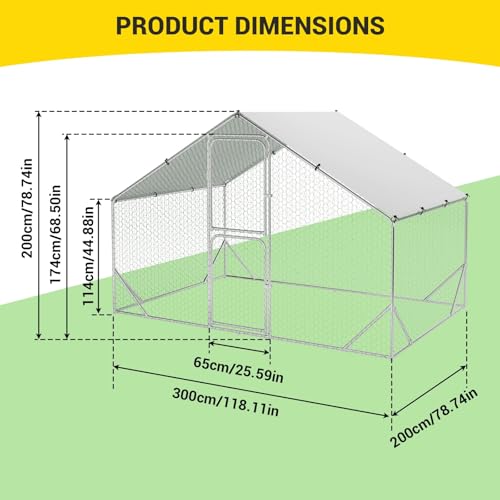 Large Metal Chicken Coop, Walk-in Poultry Cage, Chicken Run Pen House with Reinforcement & Waterproof & Anti-Ultraviolet Cover Chicken Coop Run with Lockable Doors for Outdoor 9.8 x 13.1 x 6.6ft