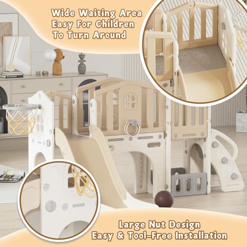 KORIMEFA 8 in 1 Toddler Slide Set, Kids Slide for Toddlers Age 1-3, Toddler Climber Slide PlaySet with Basketball Hoop,Outdoor Indoor Playground for Toddlers 1-3, Gray