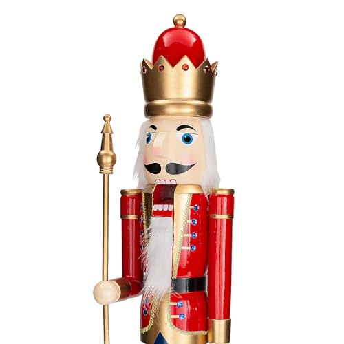 Fun Express 3 Ft. Large Classic Green Wooden Holiday Nutcracker with Scepter, Festive Christmas Decoration