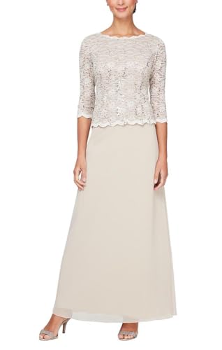 Alex Evenings Women's 3/4 Sleeve Stretch Lace Bodice One Piece Mother of The Bride Dress (Petite and Regular Sizes)