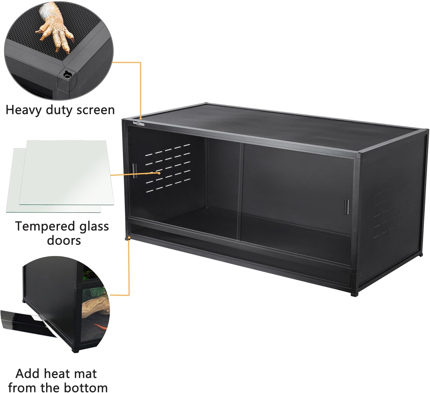 PVC Reptile Enclosure 48"x24"x24"Reptile Terrarium 120 Gallon Large Tank for Bearded Dragon Lizard Snake, Wide Breeding Lounge Vivarium Area with Sliding Tempered Glass Doors Lock (2pcs-Black Panels)