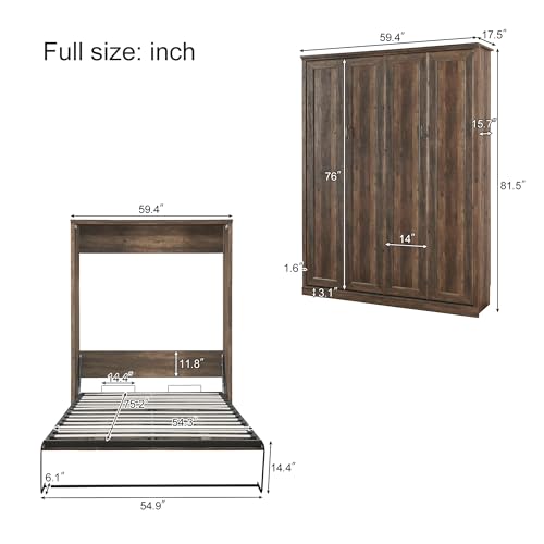 Murphy Bed Queen Size Wall Bedframe, can be Folded into a Cabinet Chest, Space Saving, for Bedroom Living Room, White
