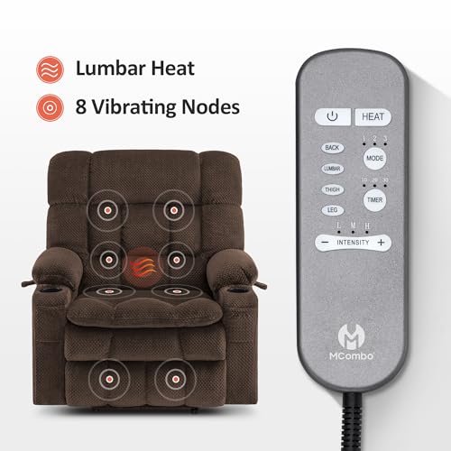 MCombo Dual Motor Power Lift Recliner Chair with Massage and Heat for Elderly People, Infinite Position, USB Ports, Cup Holders, Fabric 7890 (Medium-Regular, Burgundy)