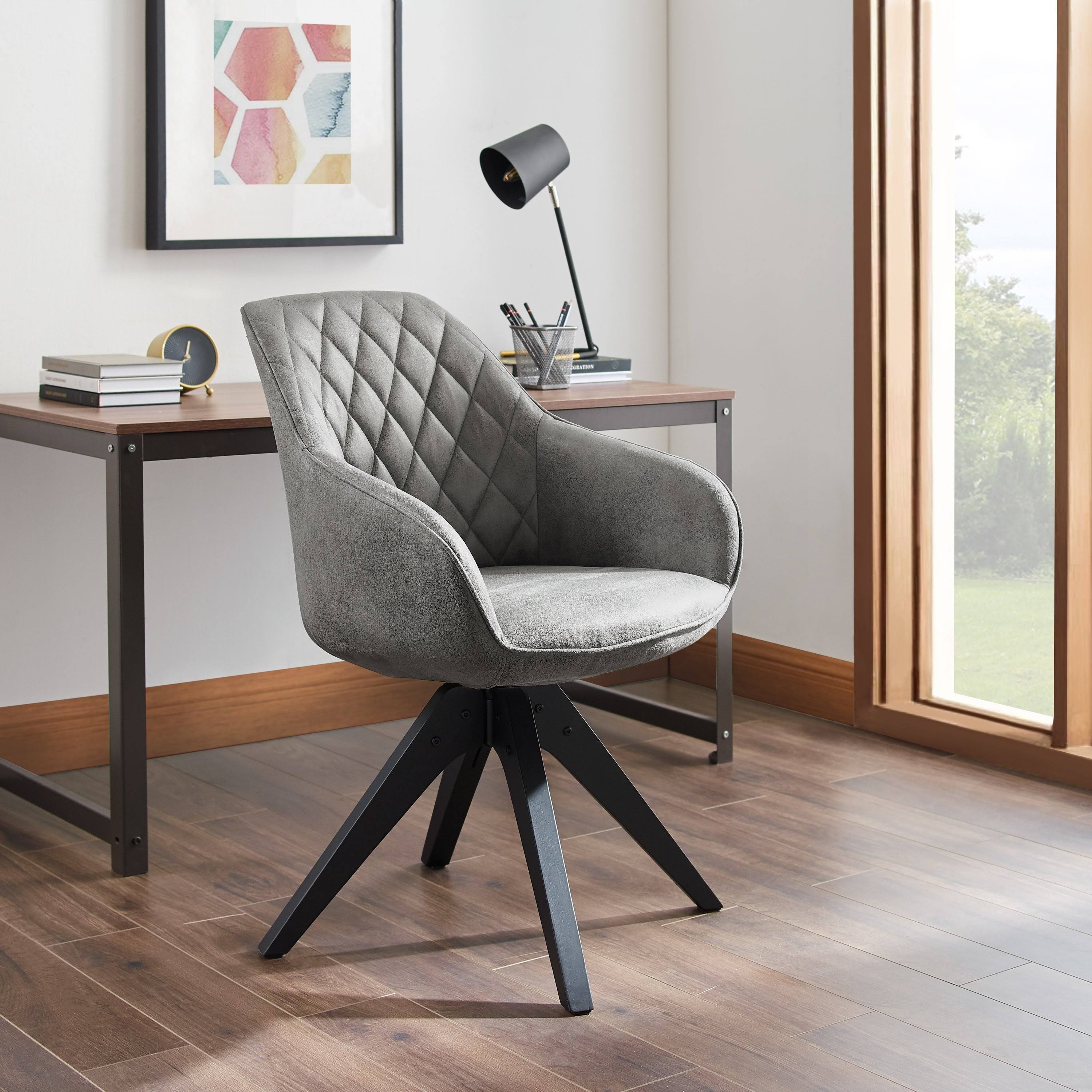 Art Leon Arthur Blue Fabric Mid-Century Swivel Office Accent Arm Chair with Wood Legs