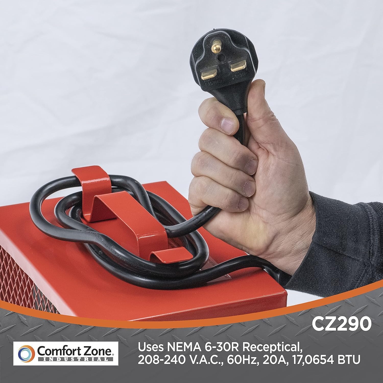 Comfort Zone Electric Fan-Forced Industrial Garage, Workshop Utility Space Heater, Thermostat Control, Heavy Gauge Steel, Carry Handle, Rubber Feet, NEMA 6-30P, & Overheat Protection, 4,800W, CZ290