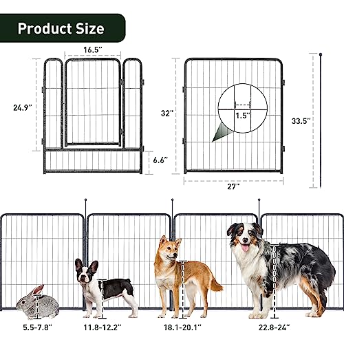 mestyl Dog Playpen, 32" Height 16 Panels Outdoor Pet Play Pen, Big Dog Exercise Play Pen for Large/Medium/Small Dogs, Foldable Puppy Pen for Indoor, Camping, RV, Anti-Rust Paint Finish, Quick Install