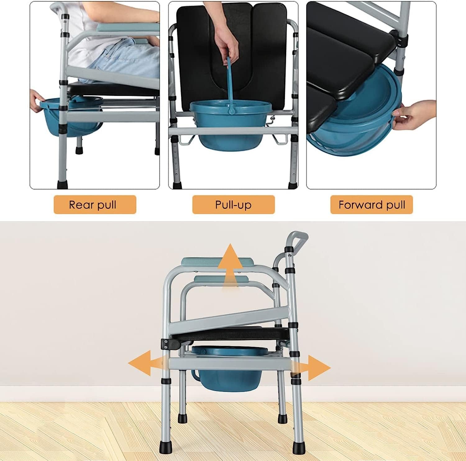 KOHARA Bedside Commode for Pregnant Women, Removable Folding Commode Chair for Toilet with Arms for Adults Elderly Seniors Disabled, Height Adjustable Portable Toilet Shower Chair