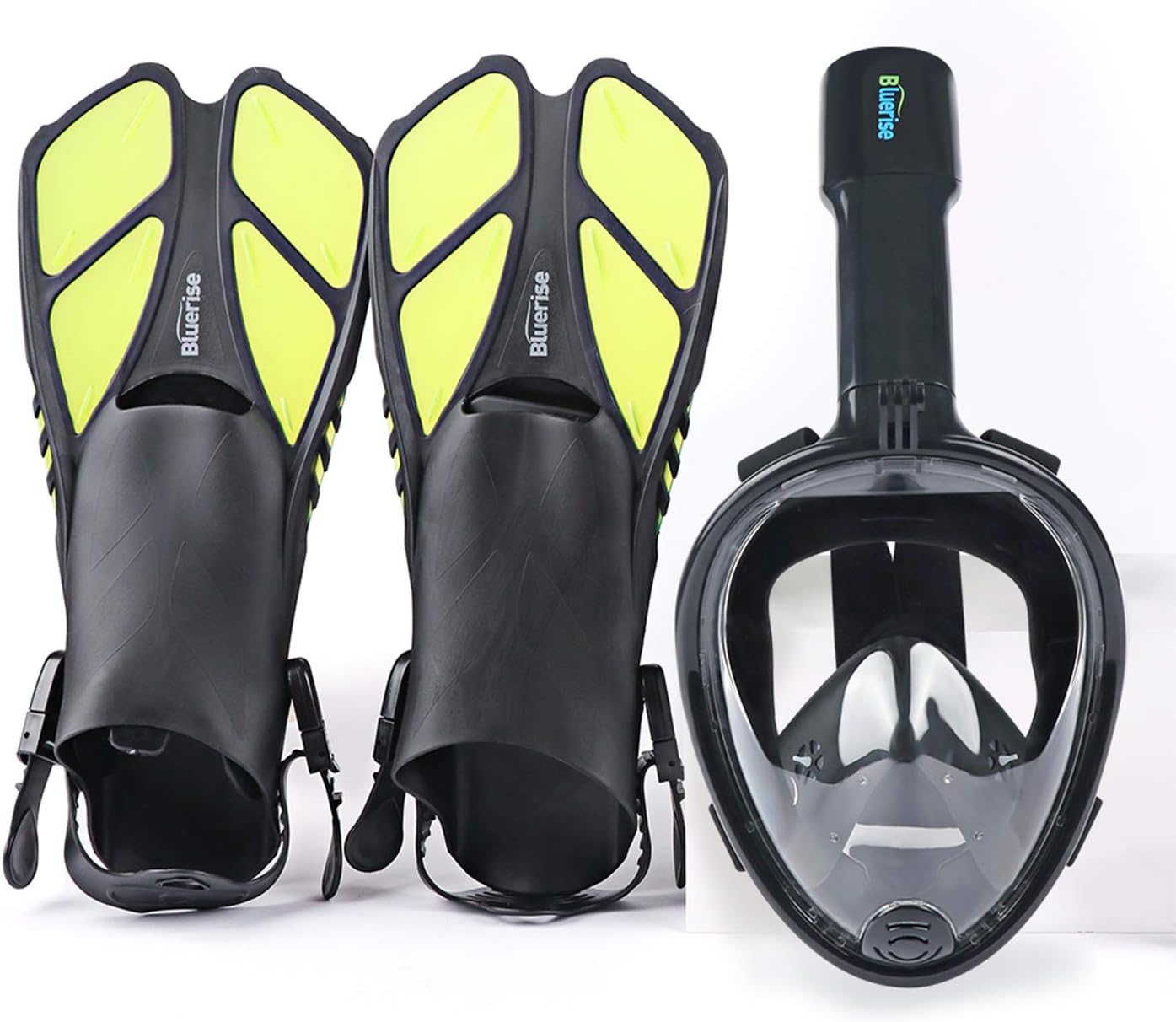 BLUERISE Snorkeling Gear for Adults Antifog Snorkel Set Snorkel Mask Adult Anti-Leak Snorkeling Fins Safety Snorkeling Gear Full Face Snorkel Mask with Fins Pack of 2