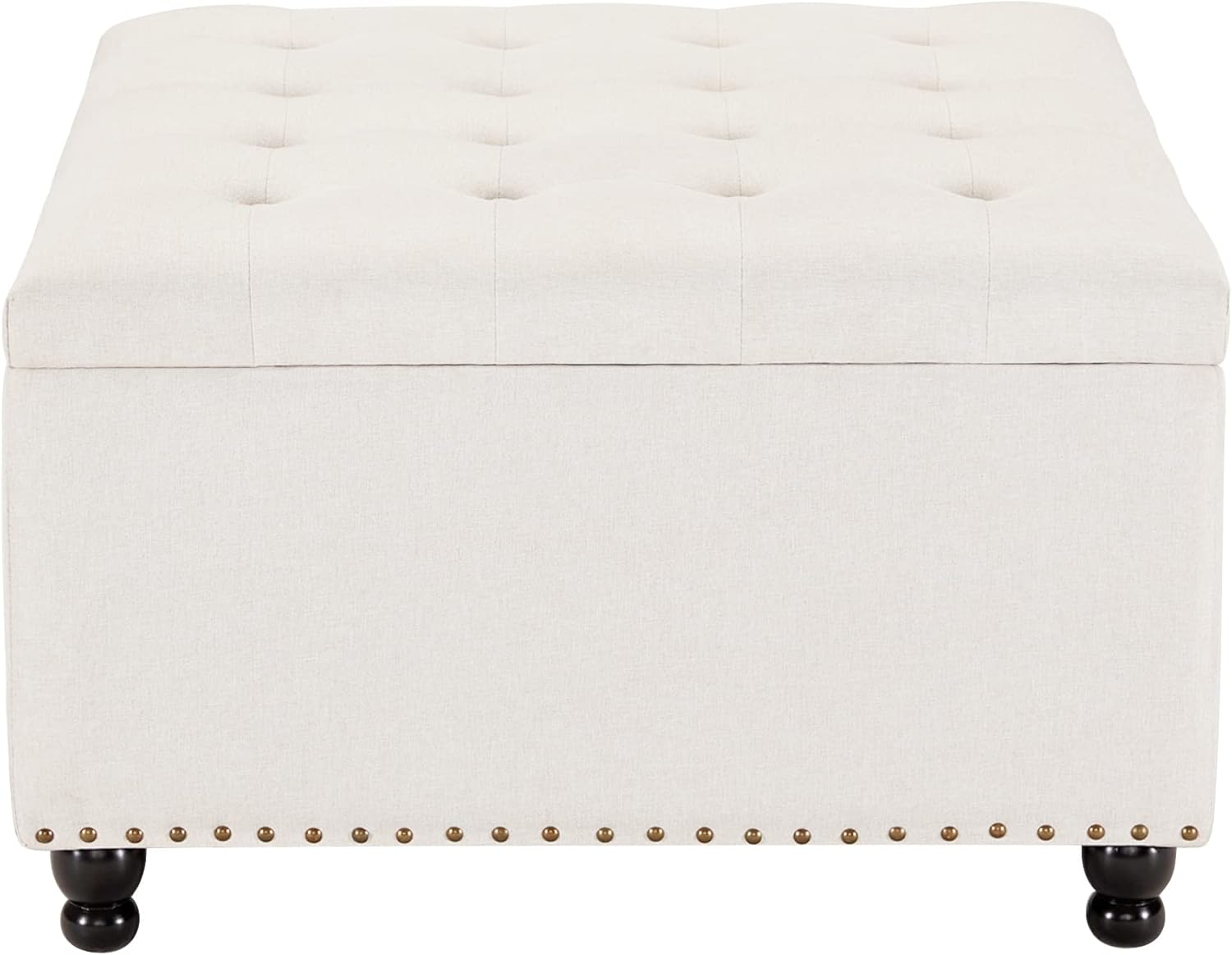 Large Square Tufted Upholstered Ottoman Bench and Coffee Table with Storage, Oversized Footrest for Living Room, Beige