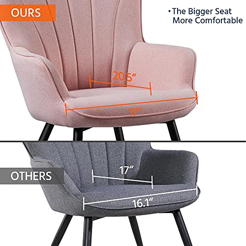 Topeakmart Fabric Upholstered Accent Chair Modern Armchair Dining Chair Curved Back Side Chair for Living Room Dining Room Bedroom Pink