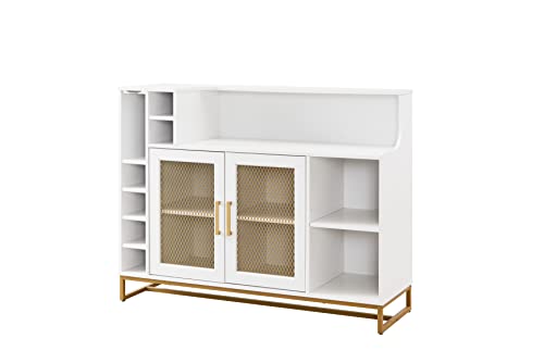 Home Source Wine Bar Cabinet with Wine Rack, 51" Home Bar Furniture for Wine/Liquor/Alcohol, Whiskey Hutch Cabinet for Dinning Room, Vineras Modernas para Sala, White