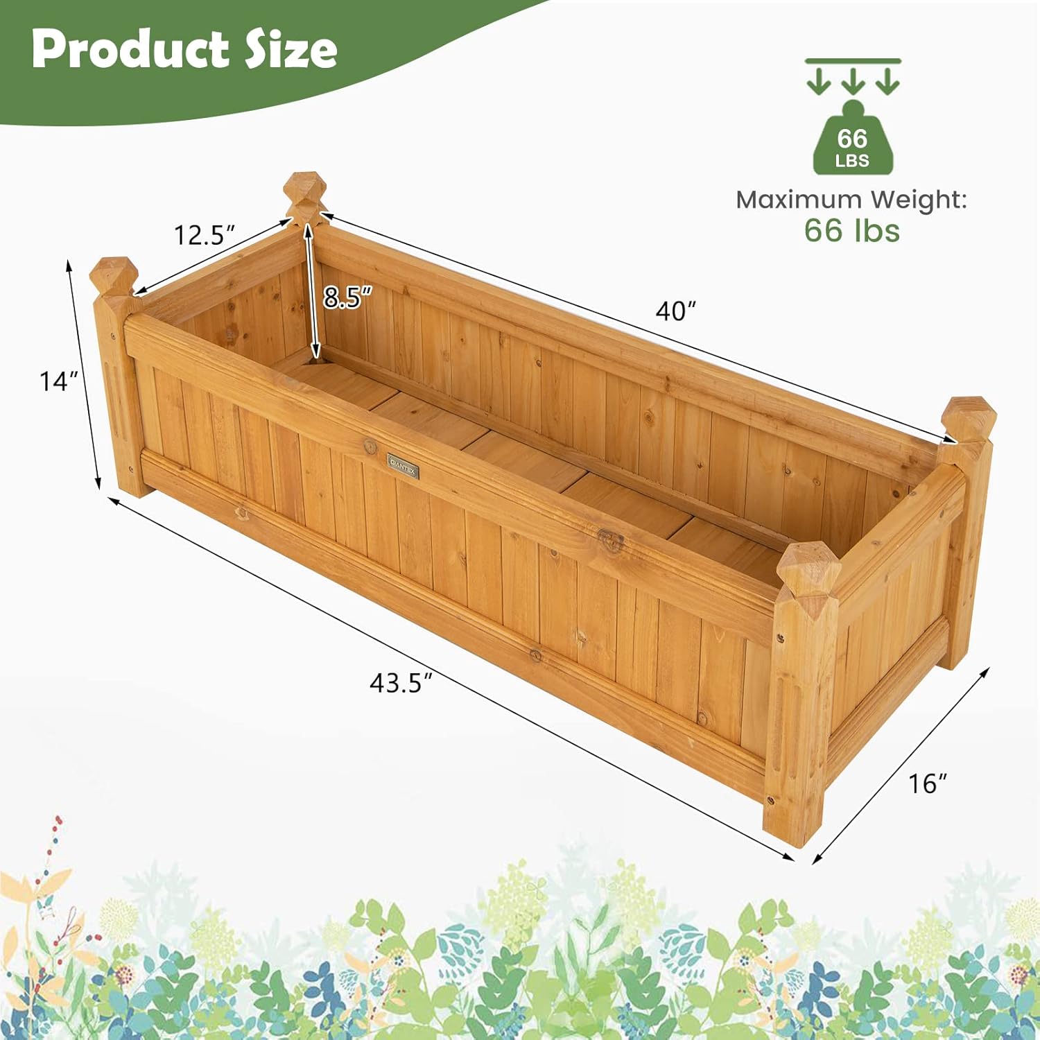 Giantex 2 Pcs Raised Garden Bed, Wooden Planter w/Drainage Holes, Rectangular Plant Box for Vegetables Flowers Herbs Fruit Growing, Raised Container for Garden Patio Balcony, Easy Assembly