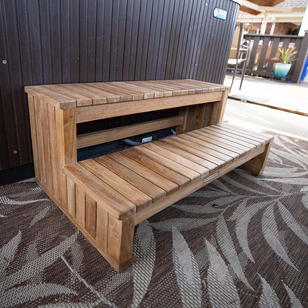 Titan Great Outdoors Teak Portable Spa Steps, 2-Tier Hot Tub Steps