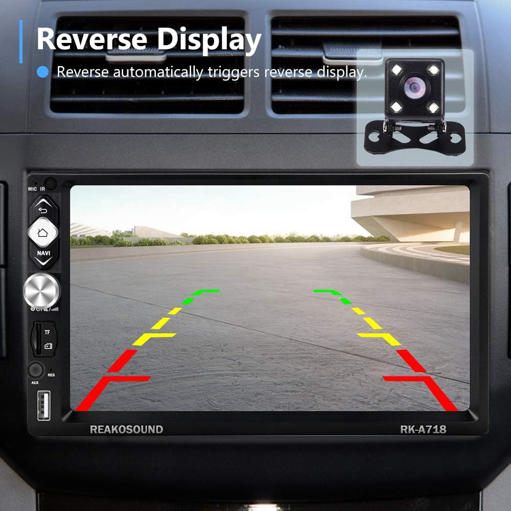 Double Din Touch Screen Car Stereo with Bluetooth and Backup Camera, Rimoody 7 inch Car Radio with FM Radio Mirror Link AUX USB SD Port Car Audio Receiver Steering Wheel Control