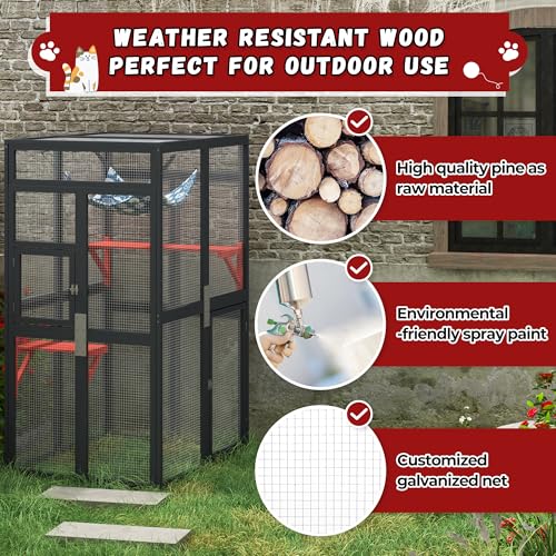 Catio Outdoor Cat Enclosure, Wooden Catio with Window Access for Patio, Indooe Kitty House (Black)
