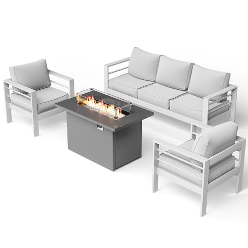 UDPATIO 8 Piece Aluminum Patio Furniture Set, Oversized Modern Outdoor Furniture Set with Olefin Fabric Cushion for Patio Deck Backyard, Dark Grey(with Waterproof Covers)