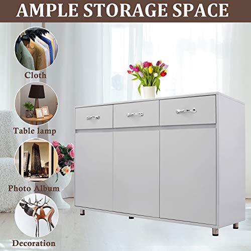 Buffet Sideboard with 3 Drawers and 3 Doors,Modern Wood Kitchen Server Storage Cabinet Cupboard,Bedroom Storage Drawer Organizer Console Tables Storage Drawer Unit,for Living Room, Dining Room