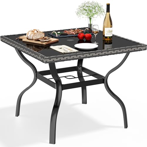 YITAHOME Patio Dining Chairs Set of 4, Outdoor Wicker Furniture Dining Chairs, All-Weather Rattan Conversation Chairs with Wood Armrest and Soft Cushions for Backyard Deck (Black+Light Gray)