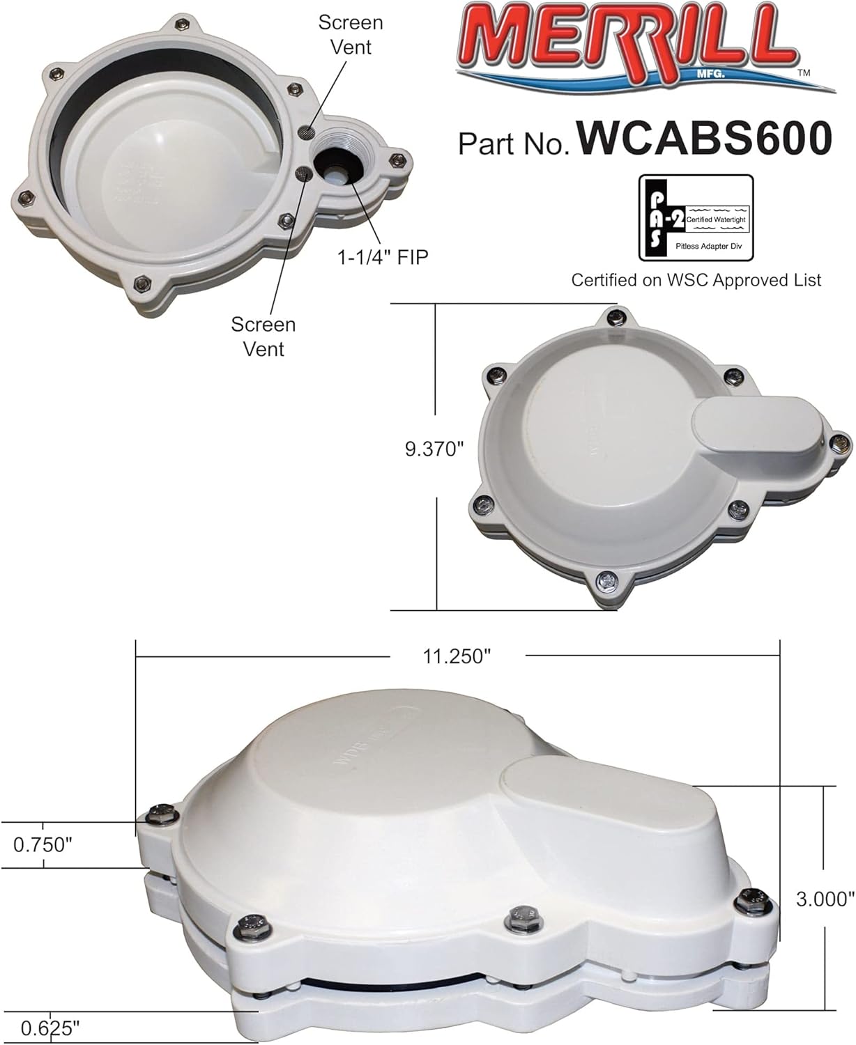 Merrill MFG Well Cap, ABS, 6' Casing W/ 1-1/4 IPS Conduit Tap Pack of 2