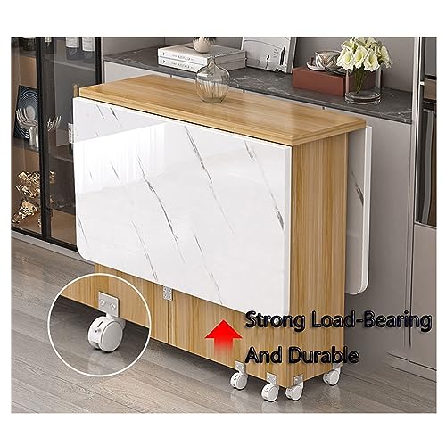 Extendable Dining Table, Folding Kitchen Table, Drop Leaf Dining Table, Wood Extendable Table Dining, Saving Space, Moveable Kitchen Desk Table (B 140cm/55in)