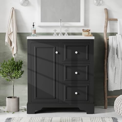 30" Modern Bathroom Vanity with Sink Combo Set, Solid Wood Frame Bathroom Storage Cabinet with 3 Drawers and a Soft Closing Door, Green