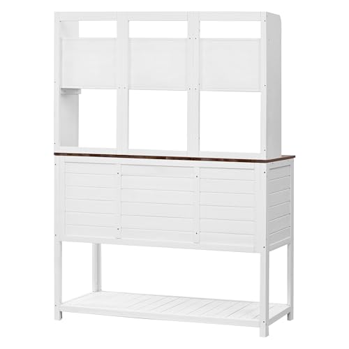 Outdoor Wooden Potting Bench Table – Farmhouse Garden Workstation with Drawers, Cabinet & Storage Shelves, Large Fir Wood Work Table for Patio, Backyard, Mudroom, Greenhouse (Light Brown, 66''H)