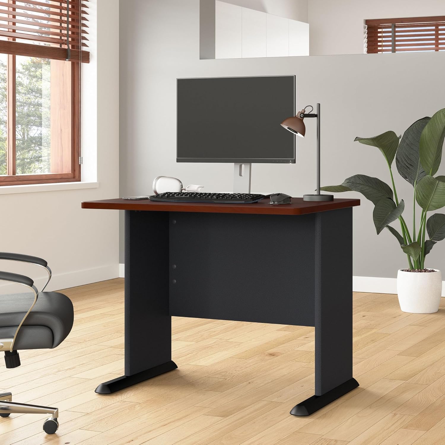 Bush Business Furniture Series A 36W Small Computer Desk and 3 Drawer Mobile File Cabinet in Hansen Cherry and Galaxy