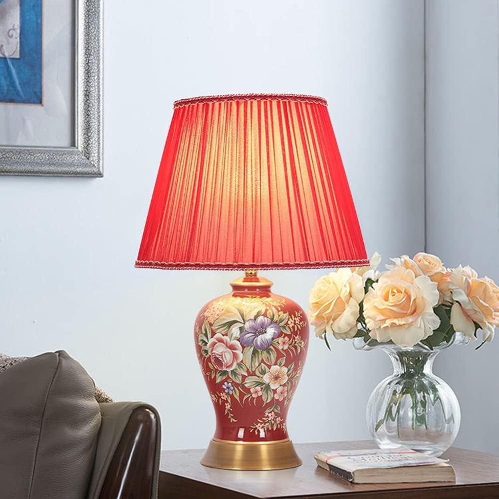 Table Lamps Modern Ceramic Table Lamp Red Glazed Bedroom Bedside Desk Decor Lamps Creative Hand Painted Glazed Table Lamp for Wedding Room Living Room Coffee Touch Dimming Nightstand Lamp