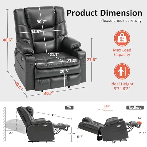 MCombo Large Triple Motor Power Lift Recliner Chair with Massage and Dual Heating, Adjustable Headrest for Tall Elderly People, Faux Leather 7634 (Dark Brown, Large)