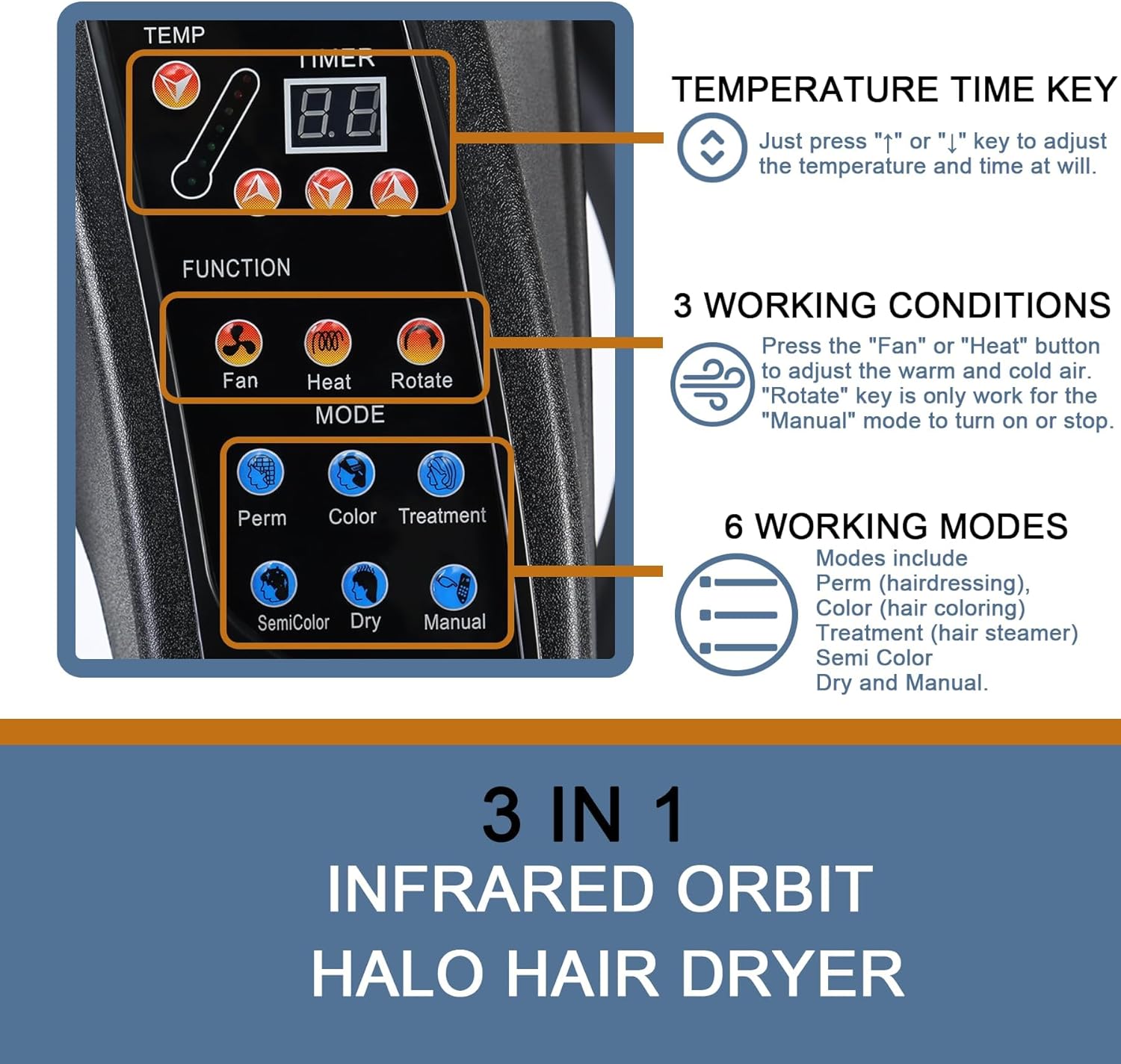 Professional Salon Standing Hair Dryer Orbiting Hair Dryer, 110V 950W Timer Adjustable Temperature Height 134-173cm, Color Treatment Hair Processor Perm Semicolor Styling Machine