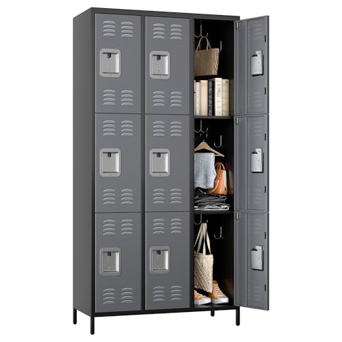 METAN Metal Storage Locker for School Office Gym Bedroom, 12 Doors Locker Cabinet for Employees, Industrial Steel Storage Locker with 12 Hooks, Assembly Required (12 Door-Light Gray)