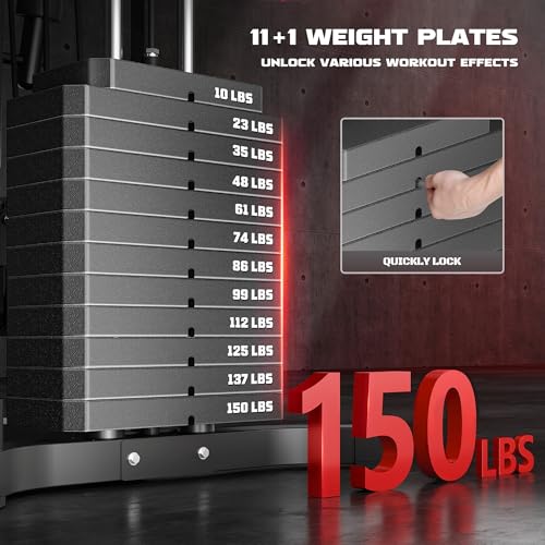 Home Gym, Multifunctional H11 Home Gym Equipment, Workout Station with 150LBS Weight Stack, Exercise Equipment with Pulley System for Full Body Training