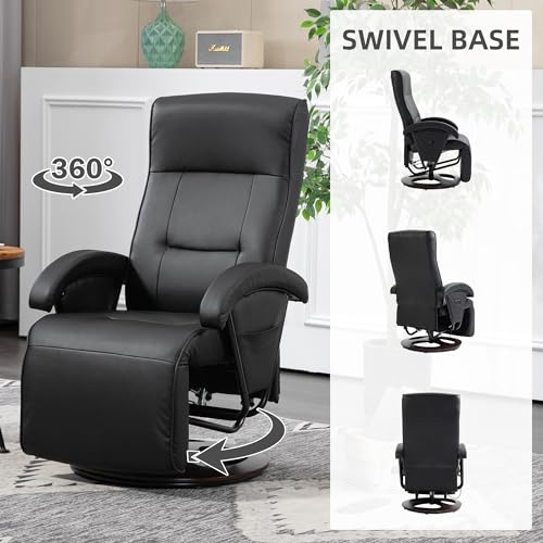 Swivel Recliner Chairs - Small Leather Recliner Reclining Chairs for Adults Living Room Swivel Chair with Adjustable Footrest & 360° Rotation Wooden Base Chair Recliner Sofas for Living Room (Gray)