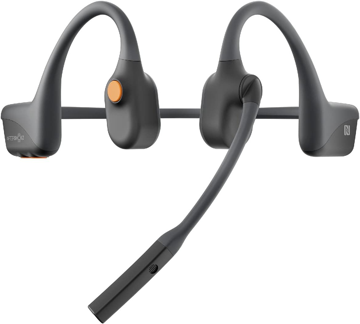 AfterShokz OpenComm Wireless Stereo Bone Conduction Bluetooth Headset with Noise-Canceling Boom Microphone for Office Home Business Trucker Drivers Commercial Use