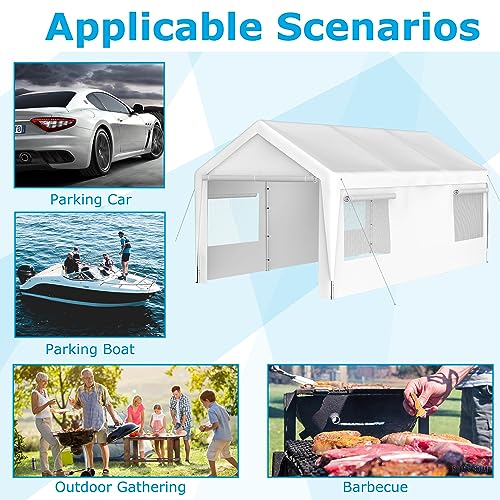 10x20 FT Outdoor Carport Portable Garage Heavy Duty Canopy Storage Shelter Shed All-Season Tarp with Removable Sidewalls & Doors for Car, Truck, Boat, Camping, Party (Gray)