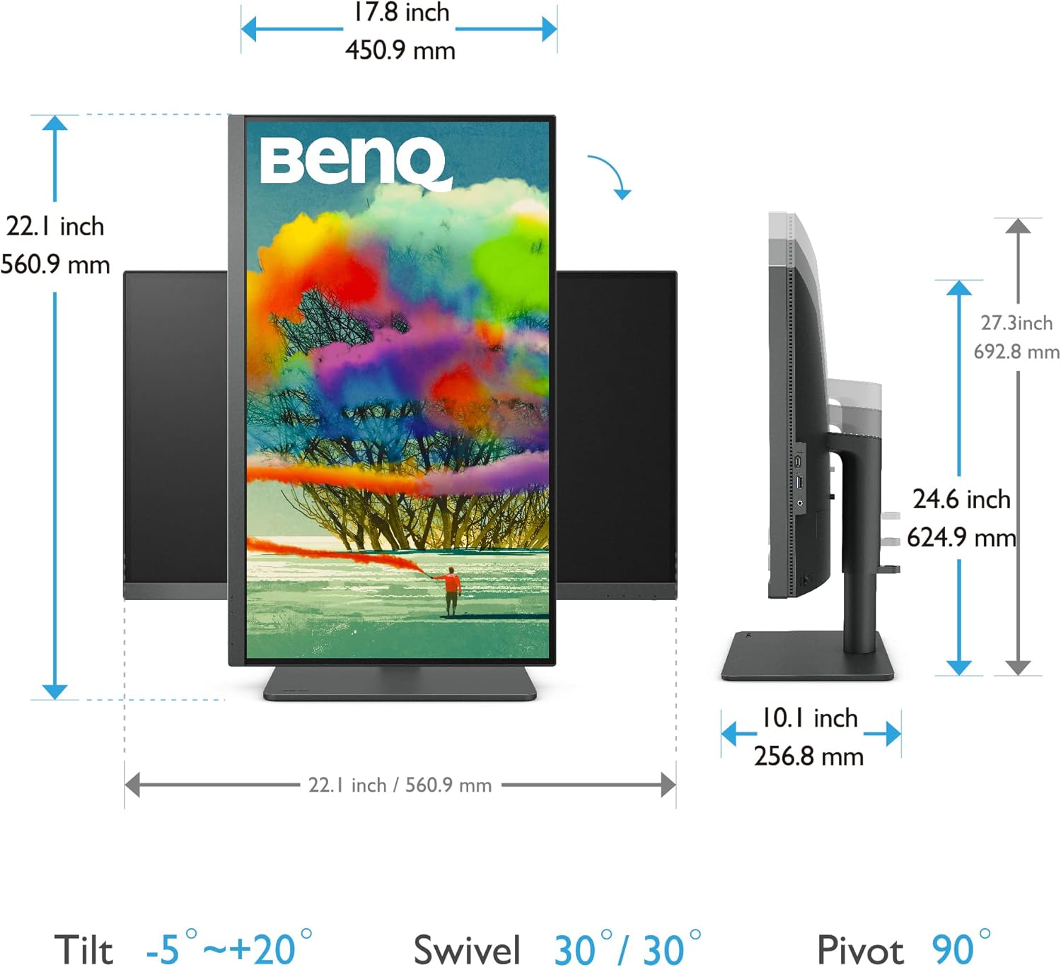 BenQ PD2705U 27 inch 4K UHD IPS Monitor USB-C, 99% sRGB and Rec.709, HDR10, Ergonomic Design, Eye-Care, Built-in Speakers